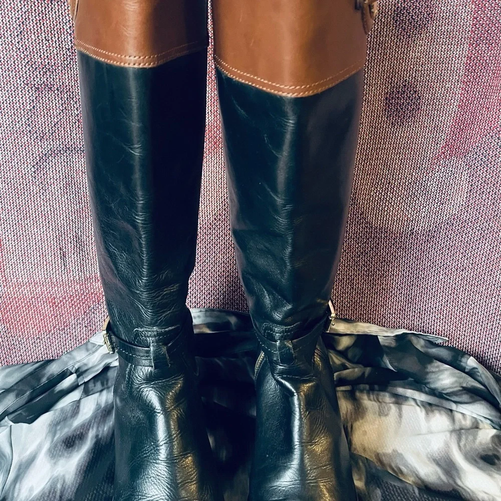 Michael Kors Fulton Harness Boot Black/Mocha Brown Leather Boot - Picture 6 of 11